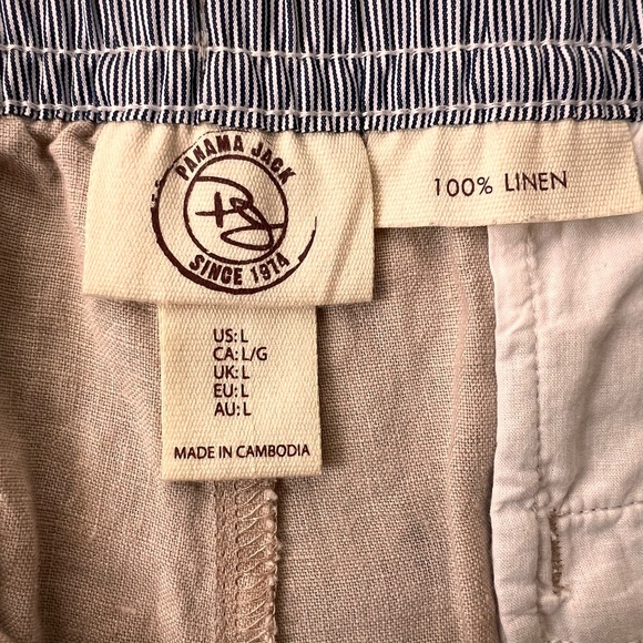 Panama Jack 100% Linen Chino Pants Sz L Khaki Lightweight Straight Leg Vaca - Picture 2 of 9